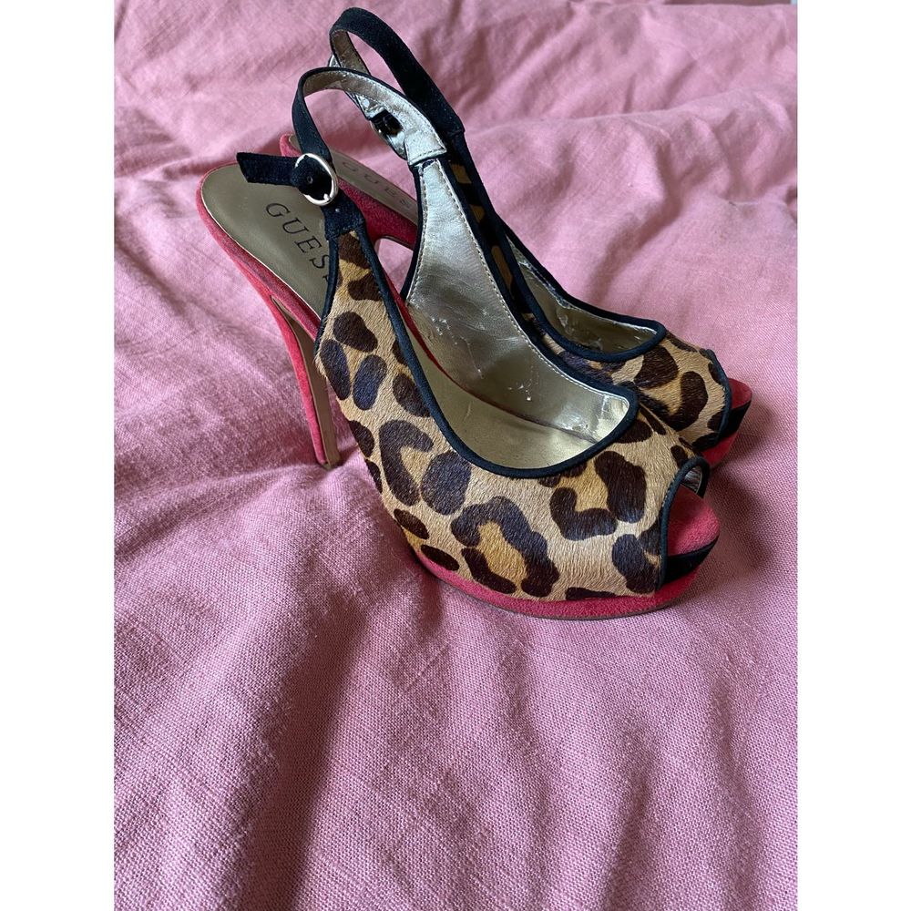 Guess chunky red and leopard print platform pumps